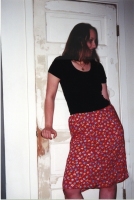 Red Floral Knee-length Skirt