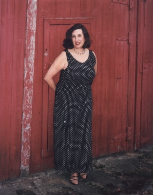 Navy and White Polka-dotted Dress